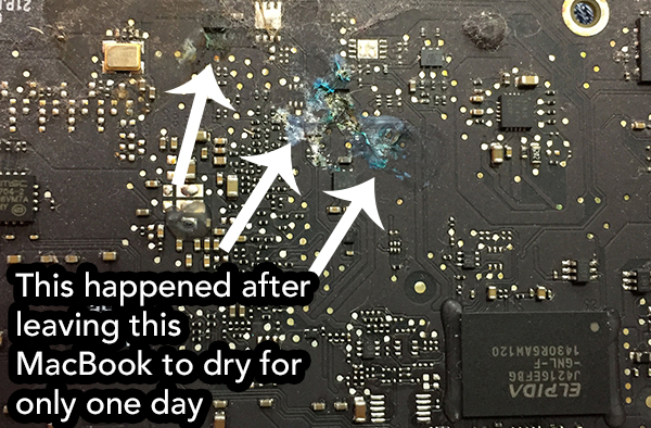 how to turn on macbook air after water damage